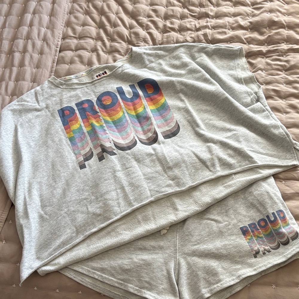 American Eagle Light Gray womens set with Rainbow 'Proud' Design